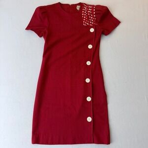 Patty O'Neil Vintage 60s Red Polka Dot Button Front Shift Dress Minnie Mouse